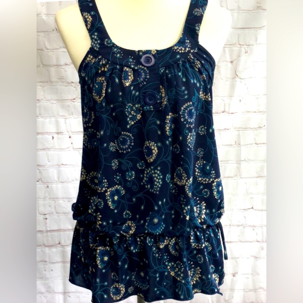 Sleeveless Tank style tunic, cinch drawstring waist from macys. Button detail